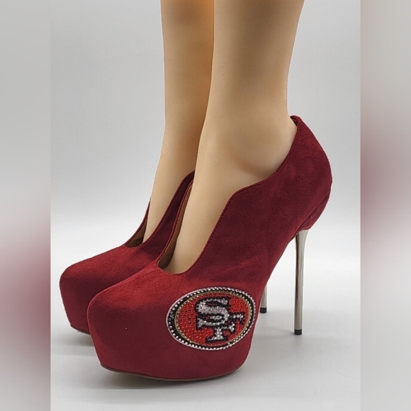 1114- San Francisco 49ers Cuce Shoes Women's Crusader High Heel Bootie NWT - Picture 2 of 14